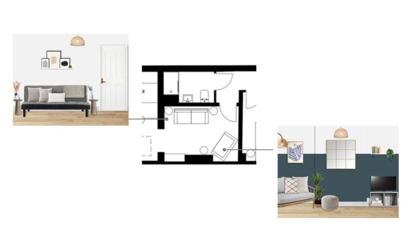 Pass-through living room layout floorplan