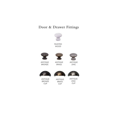 New Country custom-painted 4 door glazed cupboard - Colour 004 English White - Painted wooden knobs