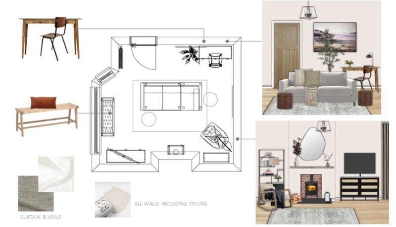 Living room layout with fireplace floorplan